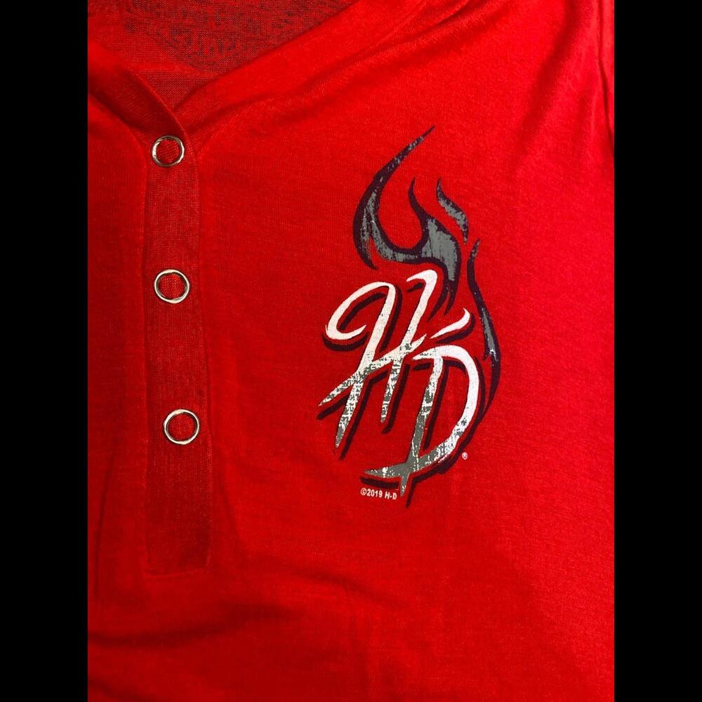 Women’s red lightweight V-neck quarter button Harley Davidson T-shirt